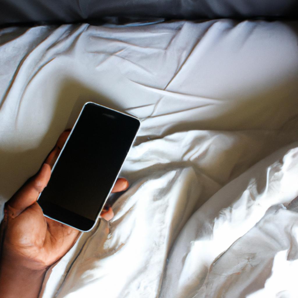 Person using smartphone in bed